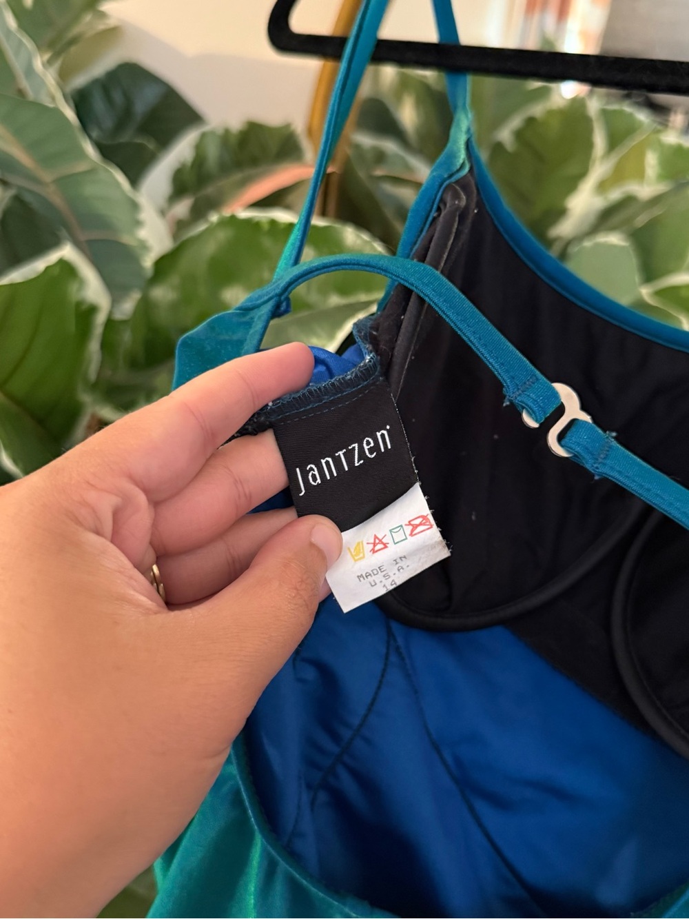 Vintage 90s Jantzen blue & green metallic bathing suit - Picture 6 of 7